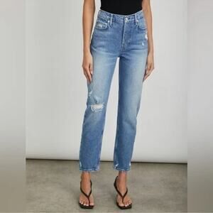 Rails Distressed Blue Jeans Women 25 Melrose Slim Straight Leg Ankle High Waist